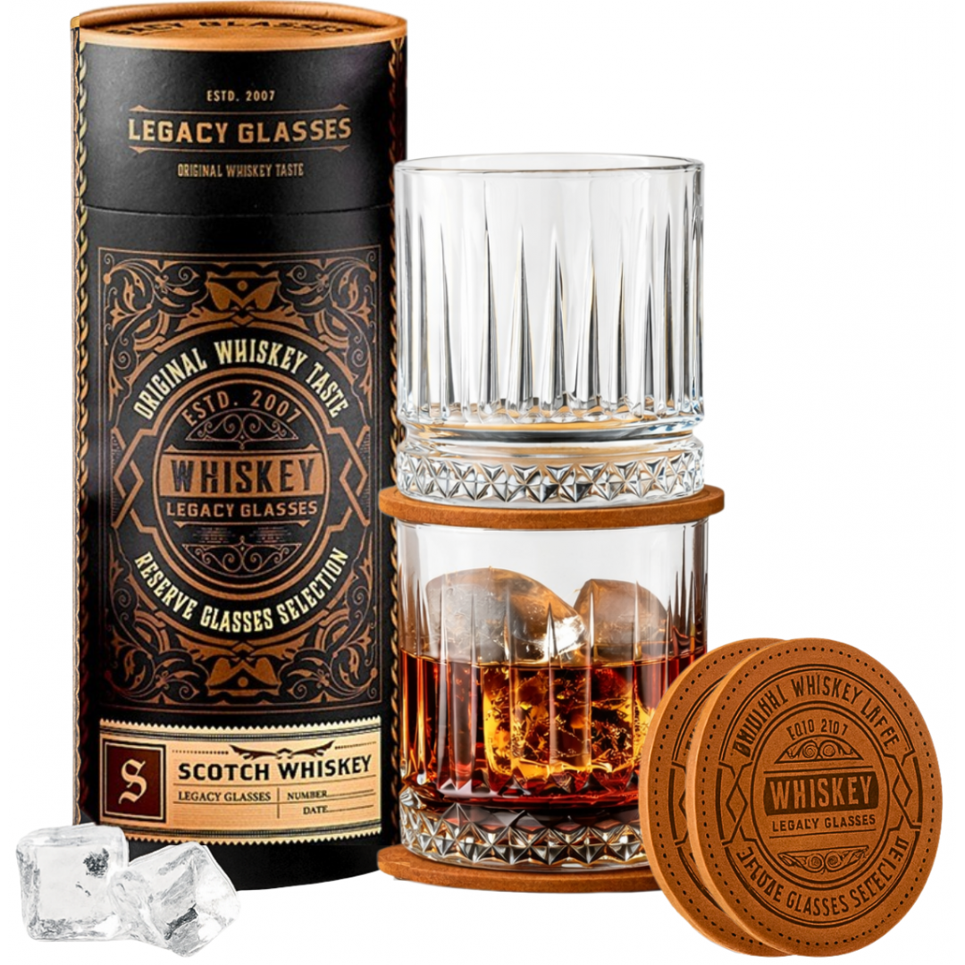 Set pahare de whisky Legacy Glasses cu coastere in cutie eleganta